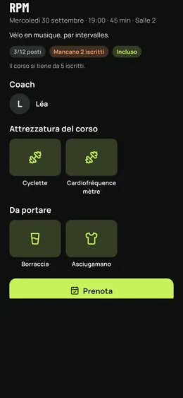 Un corso del club: posti, coach e attrezzatura