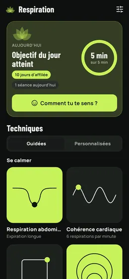 La page Respiration et ses techniques