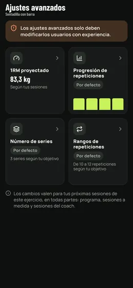 Los ajustes avanzados de un ejercicio