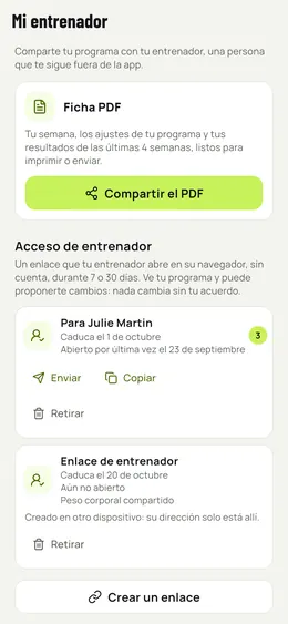 Compartir con tu entrenador: PDF y enlaces