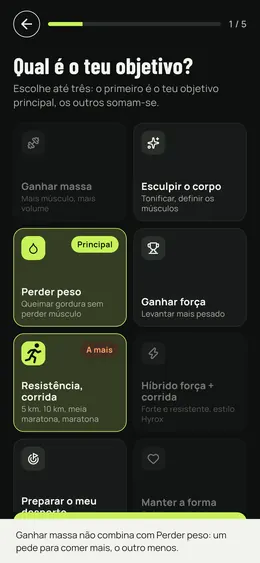 Escolha dos objetivos: um principal e até dois extra