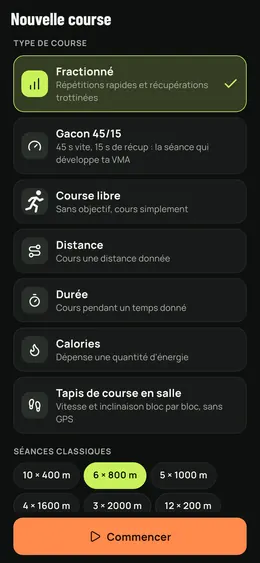 Nouvelle course : fractionné, Gacon, libre, tapis…