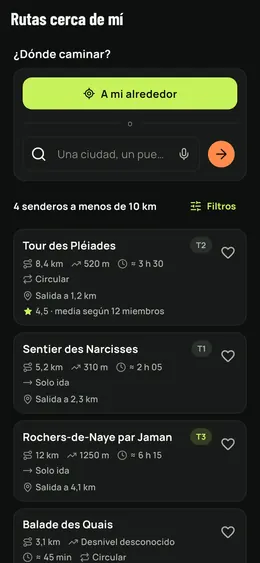 Los senderos a menos de 10 km