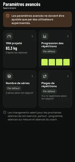 Les réglages avancés d'un exercice