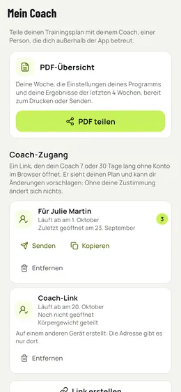 Teilen mit deinem Coach: PDF und Links