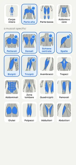 Il selettore: zone del corpo e muscoli precisi